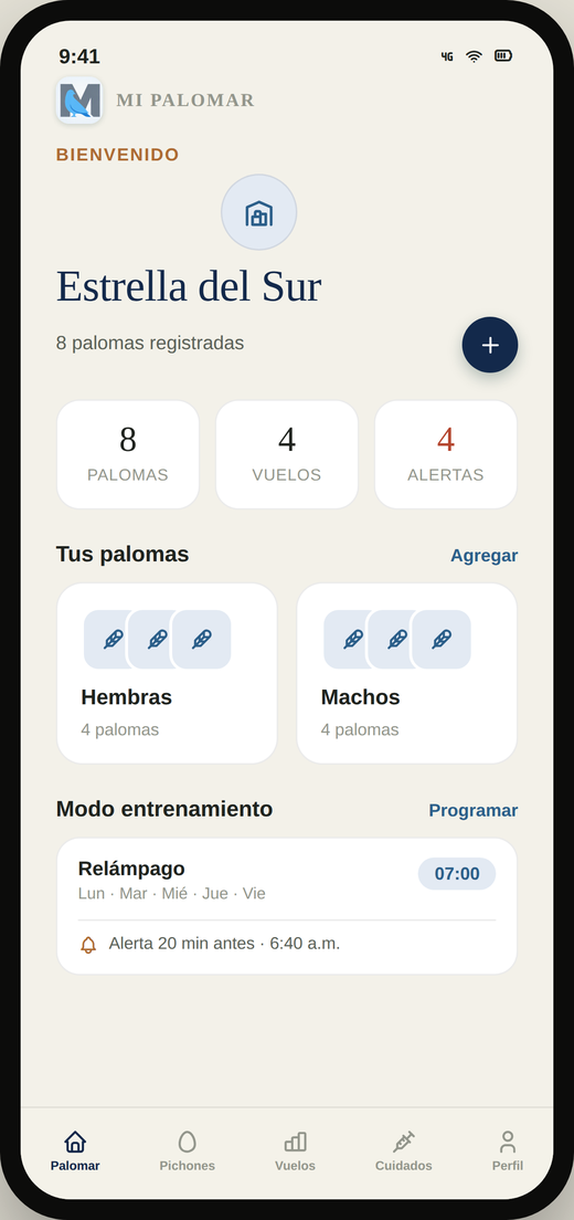 Pantalla de inicio de Mi Palomar