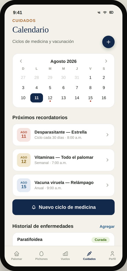 Calendario de cuidados